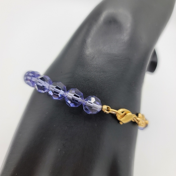 Swarovski Lavender Crystal Bead Bracelet Gold Swan Tag 7" Vintage - Picture 5 of 8